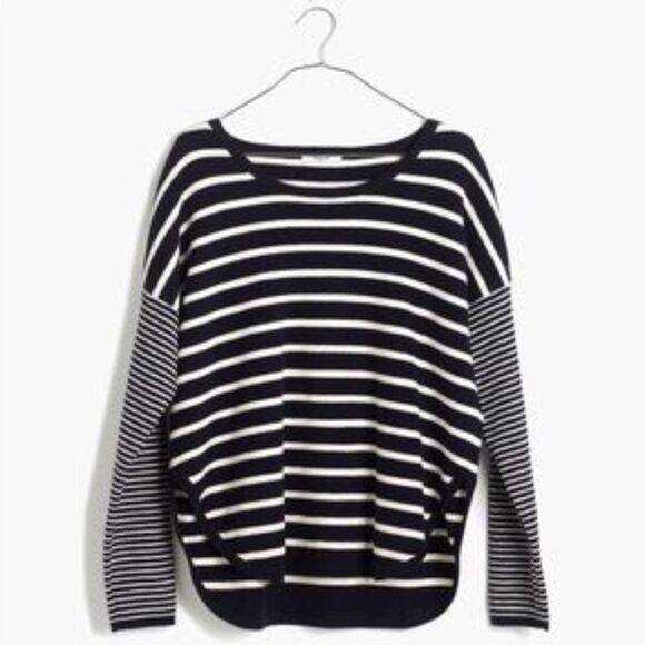 Madewell Navy & White Striped Curved Hem‎ Sweater - Picture 2 of 8